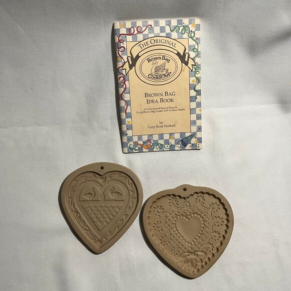 Brown Bag Cookie Art 1992 1993 Hill Design Quilted Heart Shape Bird Heart Mold - Picture 2 of 3